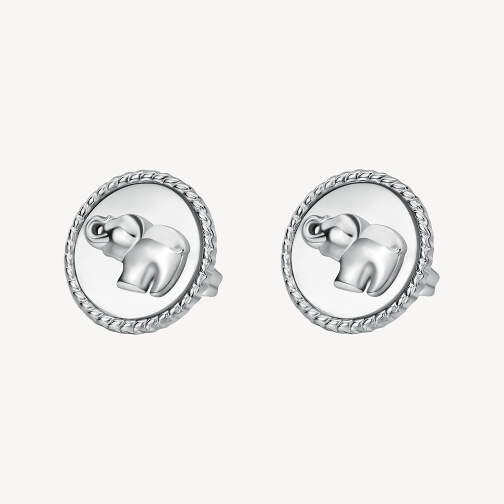 Good Luck Chakra Silver Elephant Stud Earrings